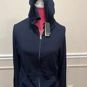 Monrow Navy Blue Soft Fleece Zip-Up Hoodie